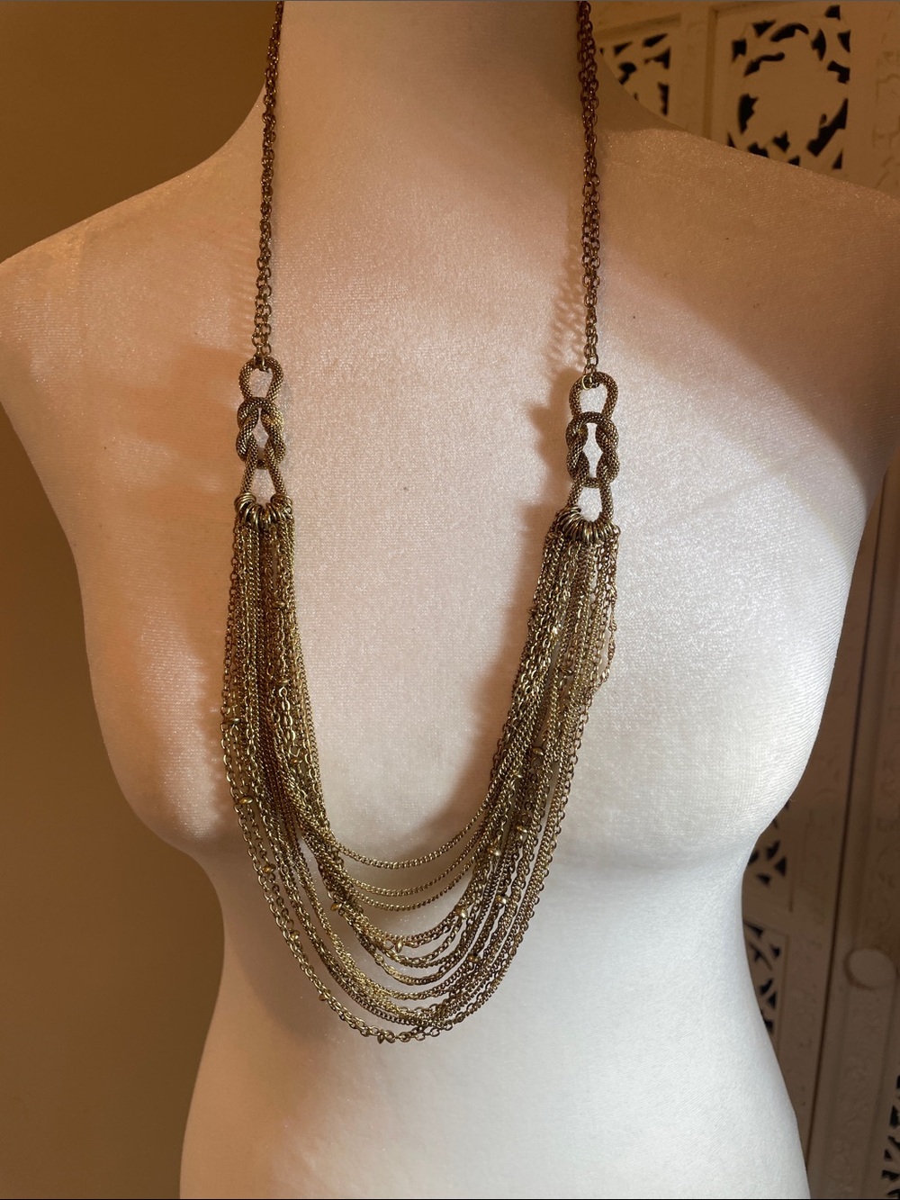 Twisted rope  Necklace in Bronze ( antique gold) tone. Multiple chain drapes